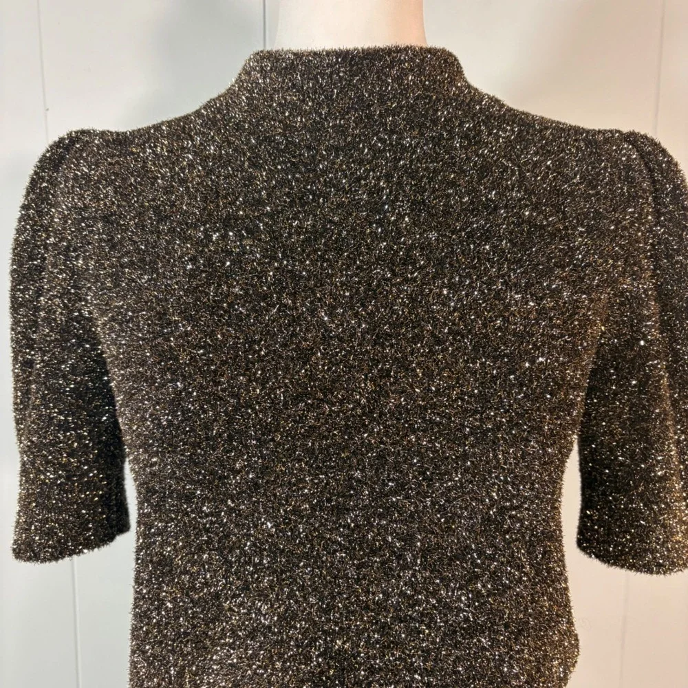 Kate Spade Dashing Beauty‎ Metallic Knit Top Women's XS Fuzzy Chic Glam Preppy